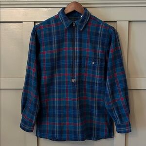 Pendleton Vintage Wool Plaid Half Zip Pullover Shirt Jacket Shacket Blue Small